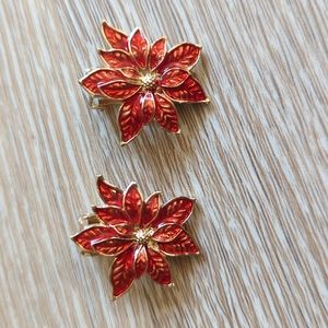 Holiday red poinsettia enamel earrings